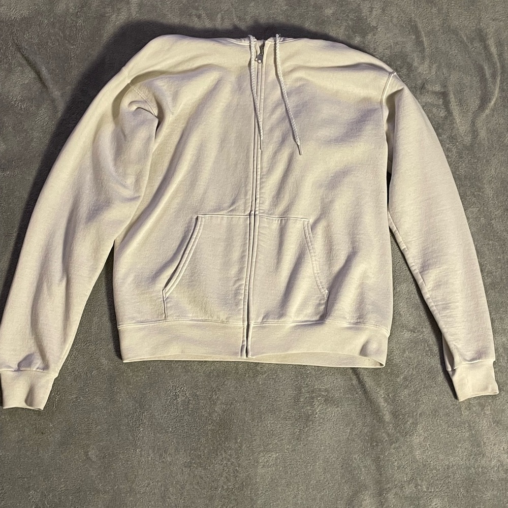 Hanes White Zip-Up Sweater with Ribbed Cuffs